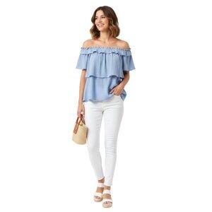 Light Blue Cotton Favlux Tiered Ruffle Top Size Medium